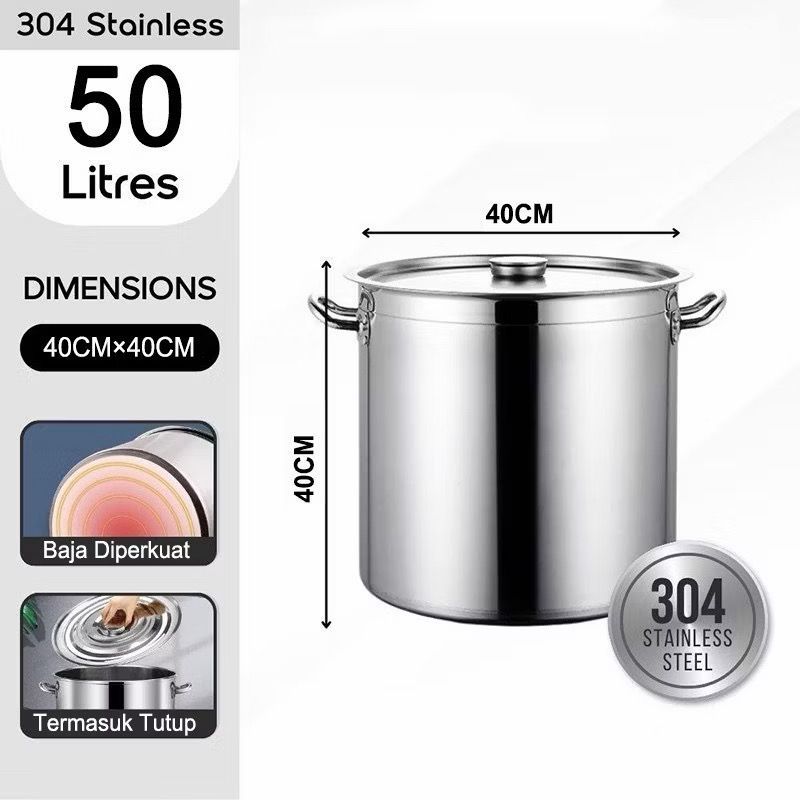 Panci Dandang Ember Stainless Steel Tebal Exstra / Panci Dandang Stainless / Panci Besar Tahan Api K