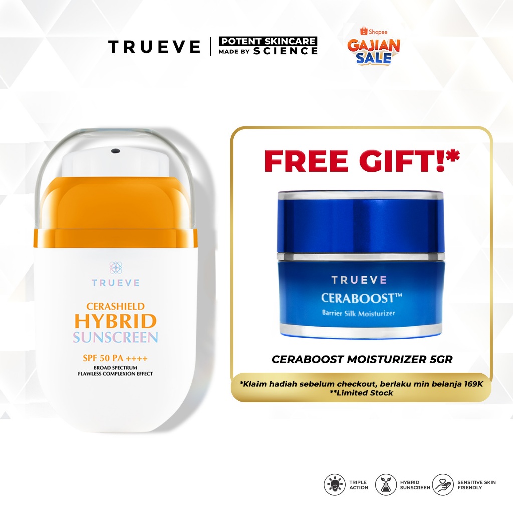 TRUEVE Cerashield Hybrid Sunscreen - Tone Up Hybrid Sunscreen Bumil Busui Acne - SPF 50 PA++++ (Cera