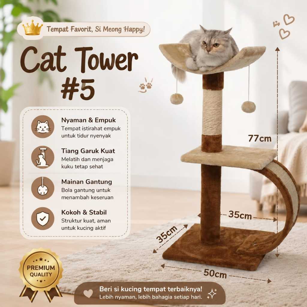 Cat Tower 5 Mainan Garukan Kucing 2 Tingkat dan Atas Oval Tempat Mainan Kucing