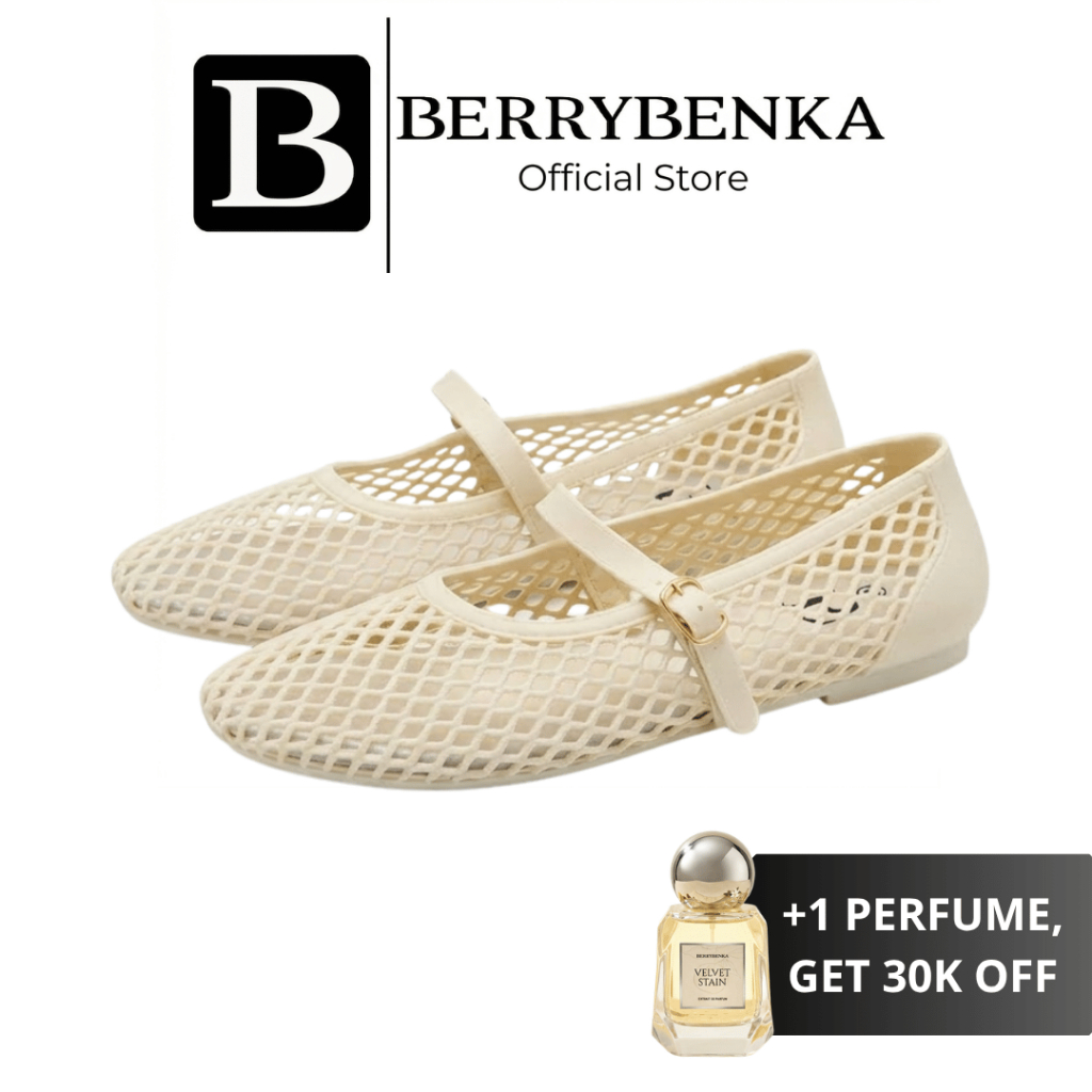 Berrybenka Flatshoes Wanita Sepatu Flat Wanita Model Mary Jane dengan Bahan Mesh dan Aksen Jelly Fla