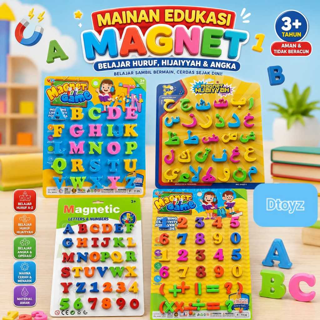 Dtoyz- Mainan Anak Edukasi Belajar Magnet Number,Magnet Alphabet Abjad Huruf  Hijaiyah Dan Magnet An