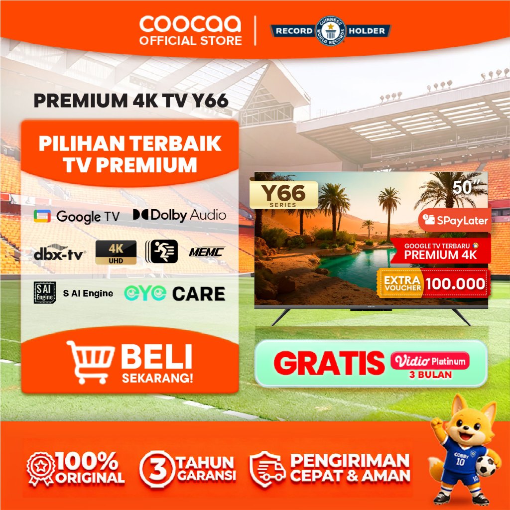 TERBARU COOCAA TV 50 inch Y66 - 4K Google TV - S AI Engine - MEMC - HDR10/HLG - Find My Remote - Eye