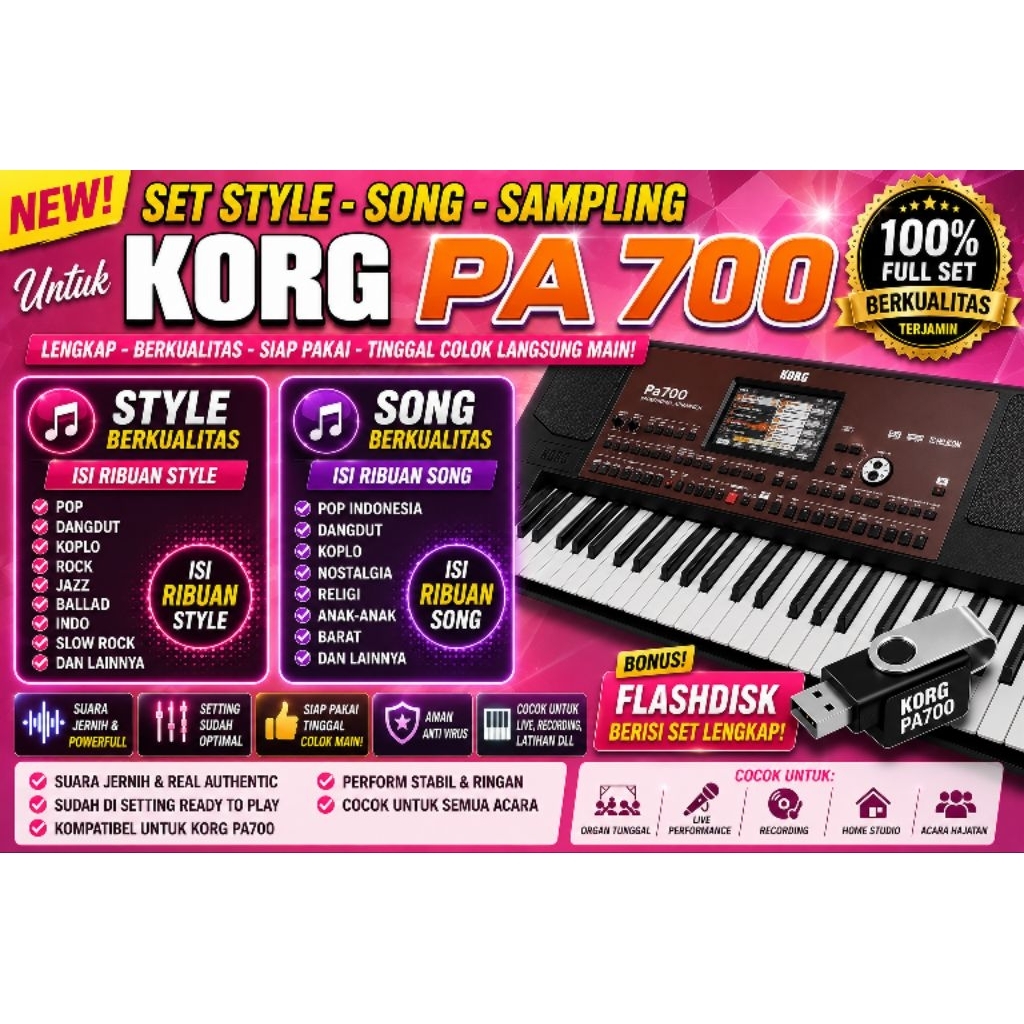 Set Sampling Keyboard KORG PA 700 Style Song termurah dan terlaris untuk musik organ tunggal isi rib