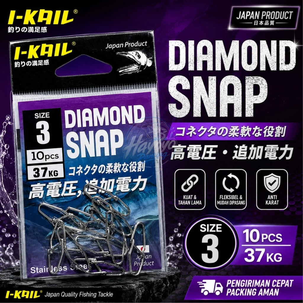 HAYOYO PANCING Diamond Snap Stainless Steel Konektor Pancing Anti Karat Strong Snap Fishing Connecto