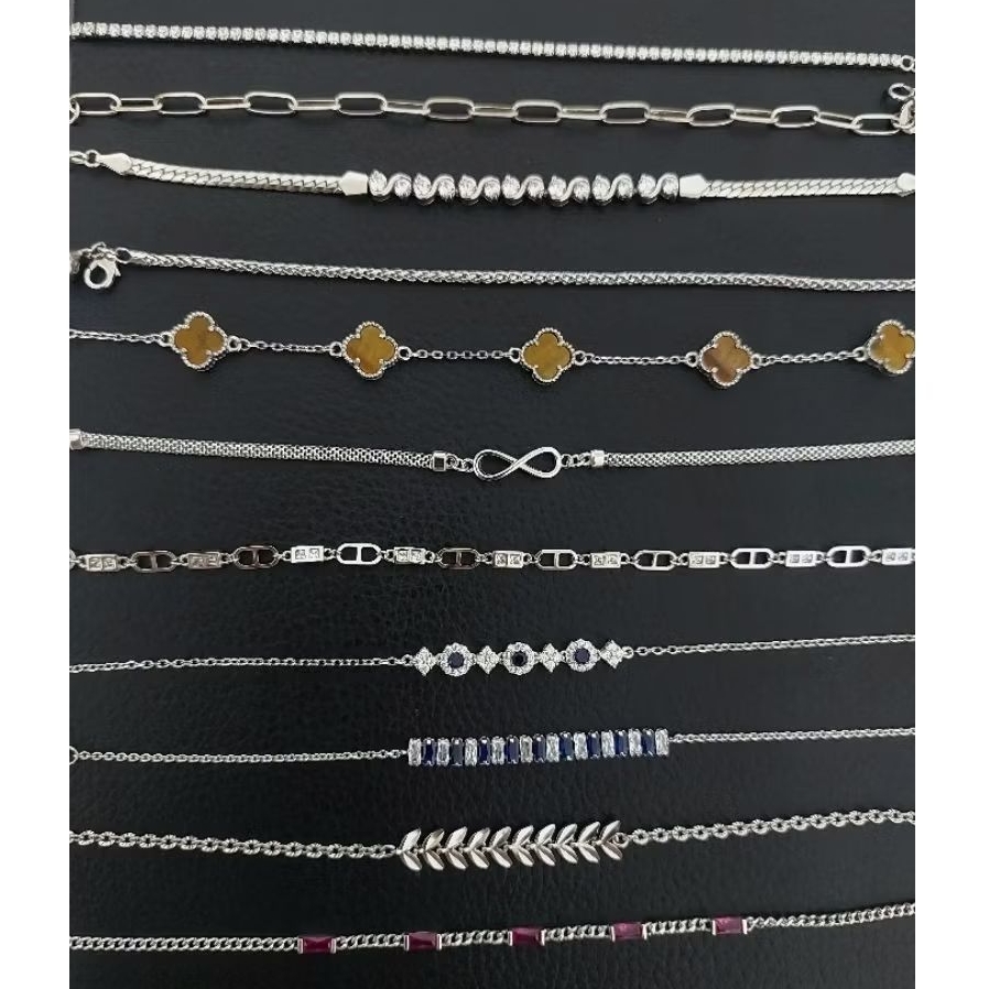 Gelang Tangan Perak 925 Lapis Emas Putih - Anti Karat - Perhiasan Anak/Dws/Remaja