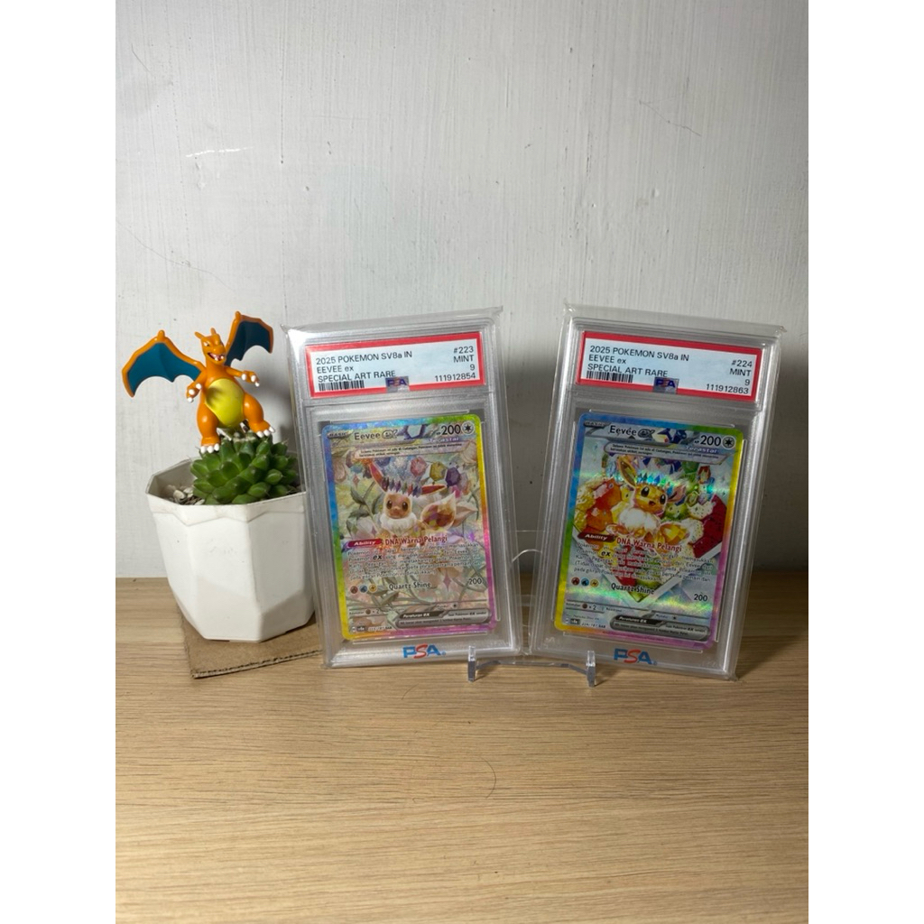 Kartu Pokemon TCG Eevee EX SAR Slab PSA 9 Sepasang