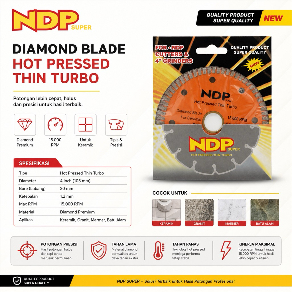 NDP Diamond Wheel / Pisau Potong Batu / Mata Potong Batu 4" Superthin Turbo || NDP Diamond Wheel Sup