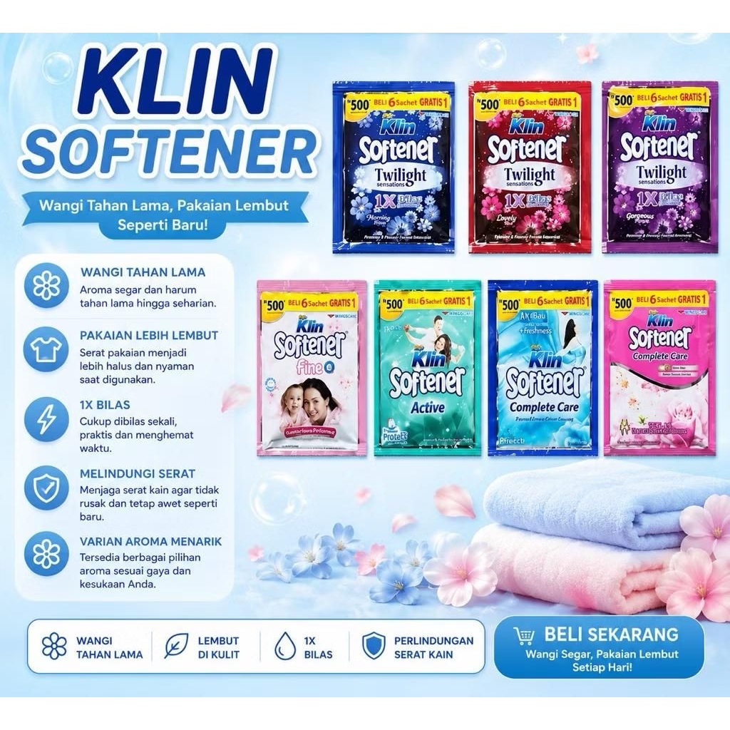 12 Sachet SoKlin Softener Pelembut pakaian