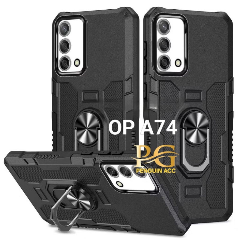 Casing OPPO A74 Hard Case Ring Armor Robot Standing Handphone
