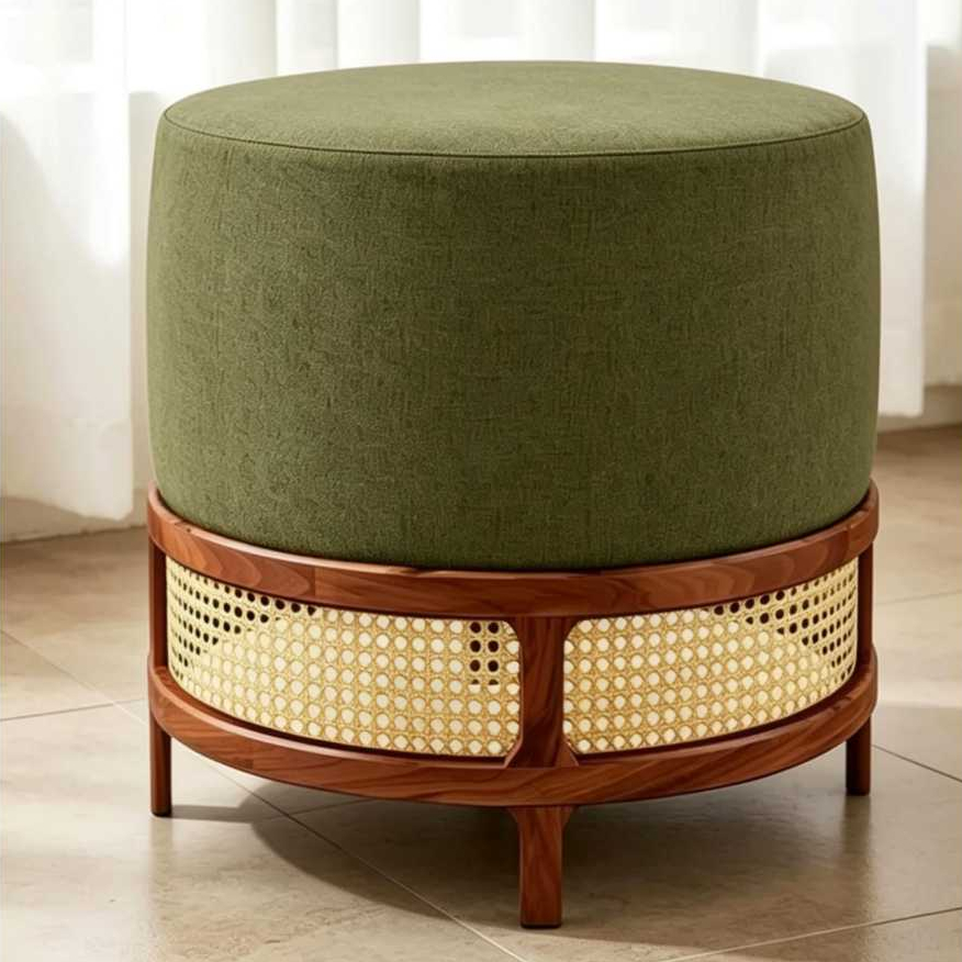 Sofa Stool Rotan Bulat, Kursi Pendamping Sofa, Sofa Kafe, Kursi Tunggu,Kursi Domas Kursi Puff jati R
