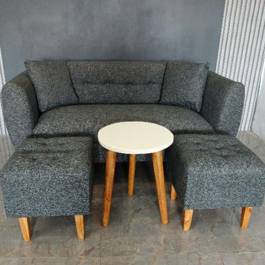 ( 48 ) sofa minimalis set retro + 2 pcs stool dan free meja sofa costume