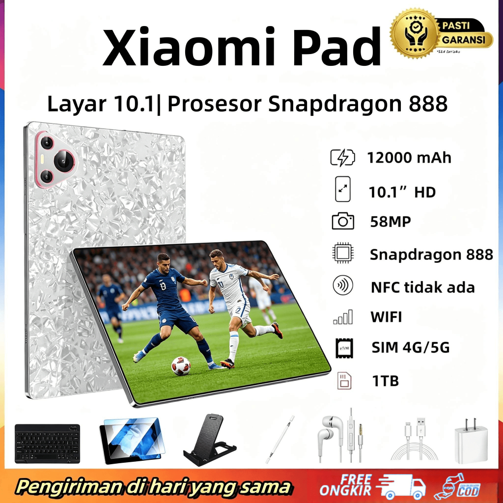 Tablet Xiaomi 5G Snapdragon 888 16GB+1TB | 10.1" 120Hz OLED FullView | Murah Spek Tinggi | Gaming Be