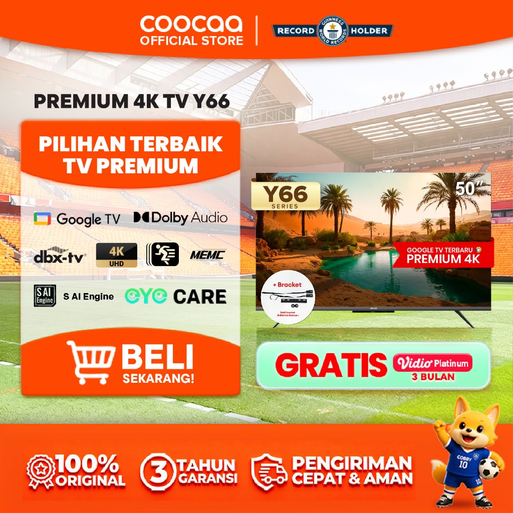 [BRACKET+] TERBARU COOCAA TV 50 inch Y66 - 4K Google TV - S AI Engine - MEMC - HDR10/HLG - Find My R