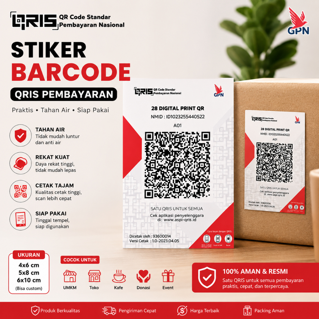 Stiker Barcode QRIS Custom | Scan Bayar Dana OVO GoPay ShopeePay | Stiker QRIS Usaha Kuliner Barcode