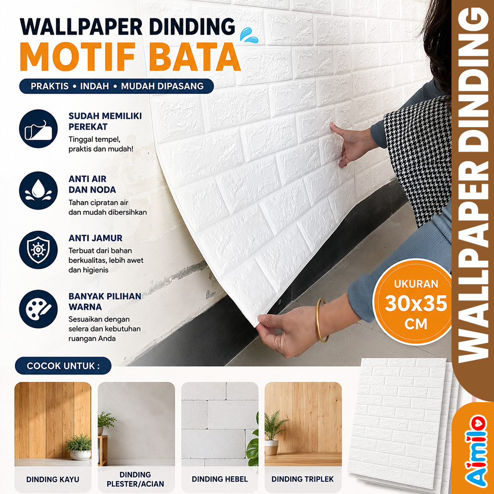 Aimilo - Wallpaper Dinding Bata 3D Timbul Wall Foam Mini Dekorasi Dinding Anti Air Jamur 30x35cm