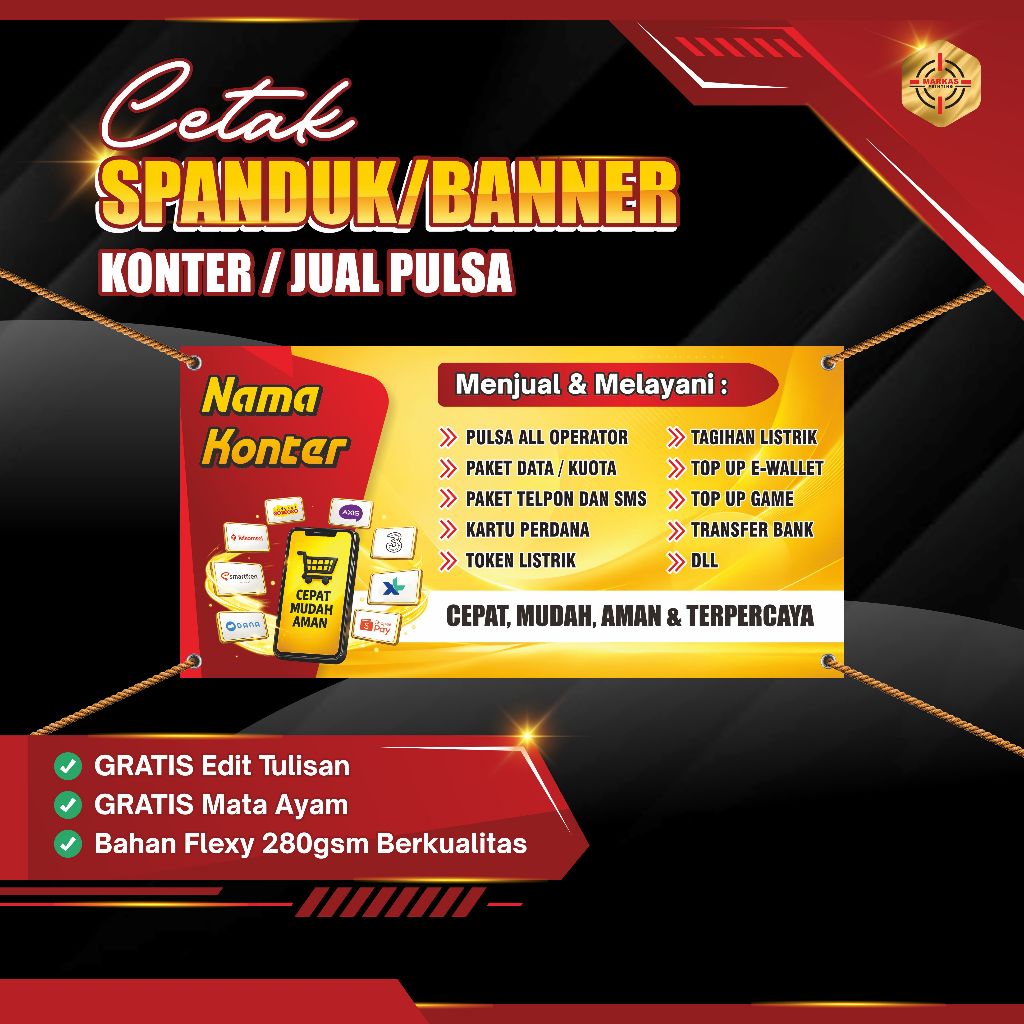 Banner Konter Pulsa PPOB Custom Desain Gratis Siap Cetak