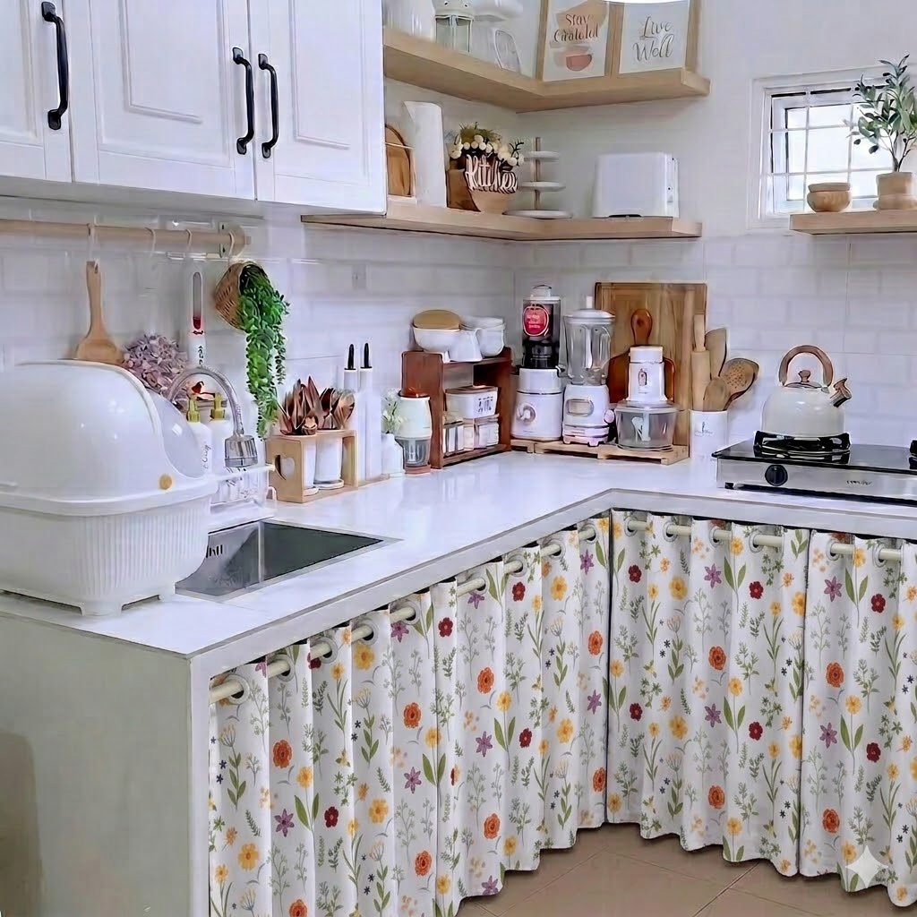 Gorden Kolong Dapur Smokring Minimalis  Hordeng Tirai Penutup Bawah Kompor Dapur Aesthetic