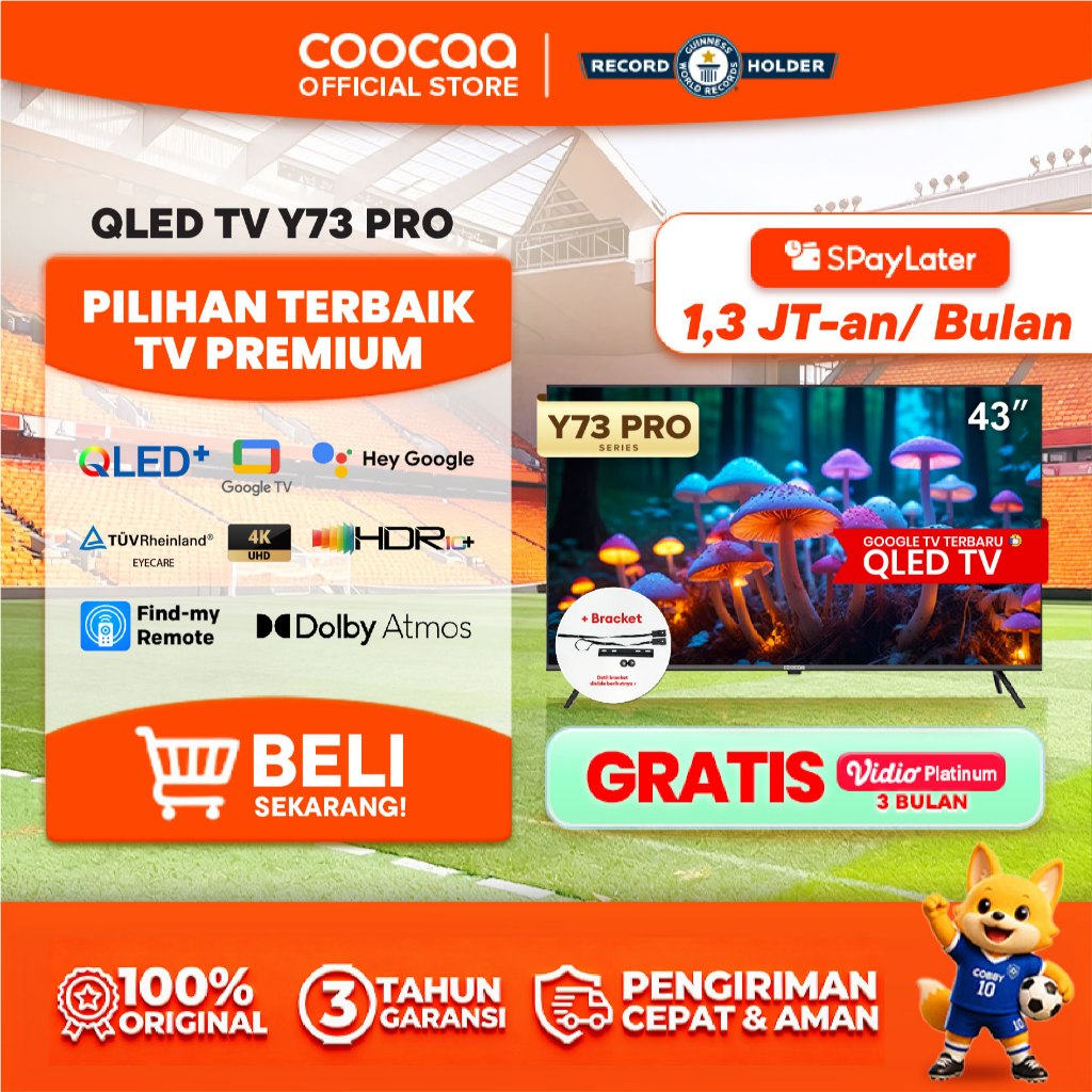 [BRACKET+] COOCAA TV 43 inch Y73 PRO -  4K QLED+ - Google TV - Flicker Free/Eye Care/Low Blue Light 