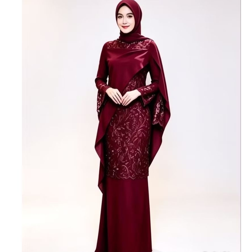 Mariska Gamis duyung brokat mewah model malaysia baju lebaran muslimah terbaru warna marun coklat su