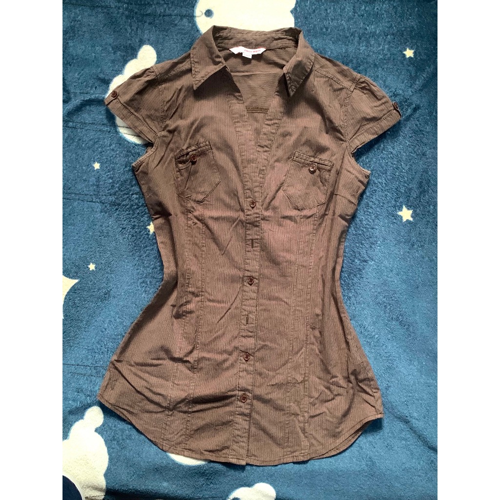 Vintage Brown Slim Fit Short Sleeve Shirt