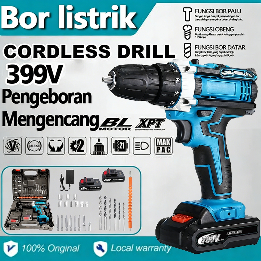 bor listrik Mesin bor 2baterai cas 10mm bor listrik murah bor tangan baterai besi tembok Beton kayu 