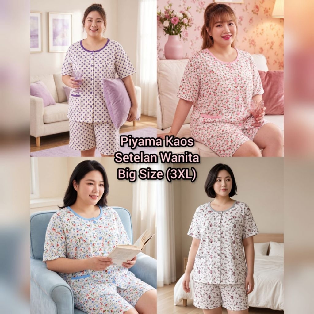 BKH XXXL(3XL) Kancing Full Kaos St.Babydoll Celana Pendek-Tangan Pendek