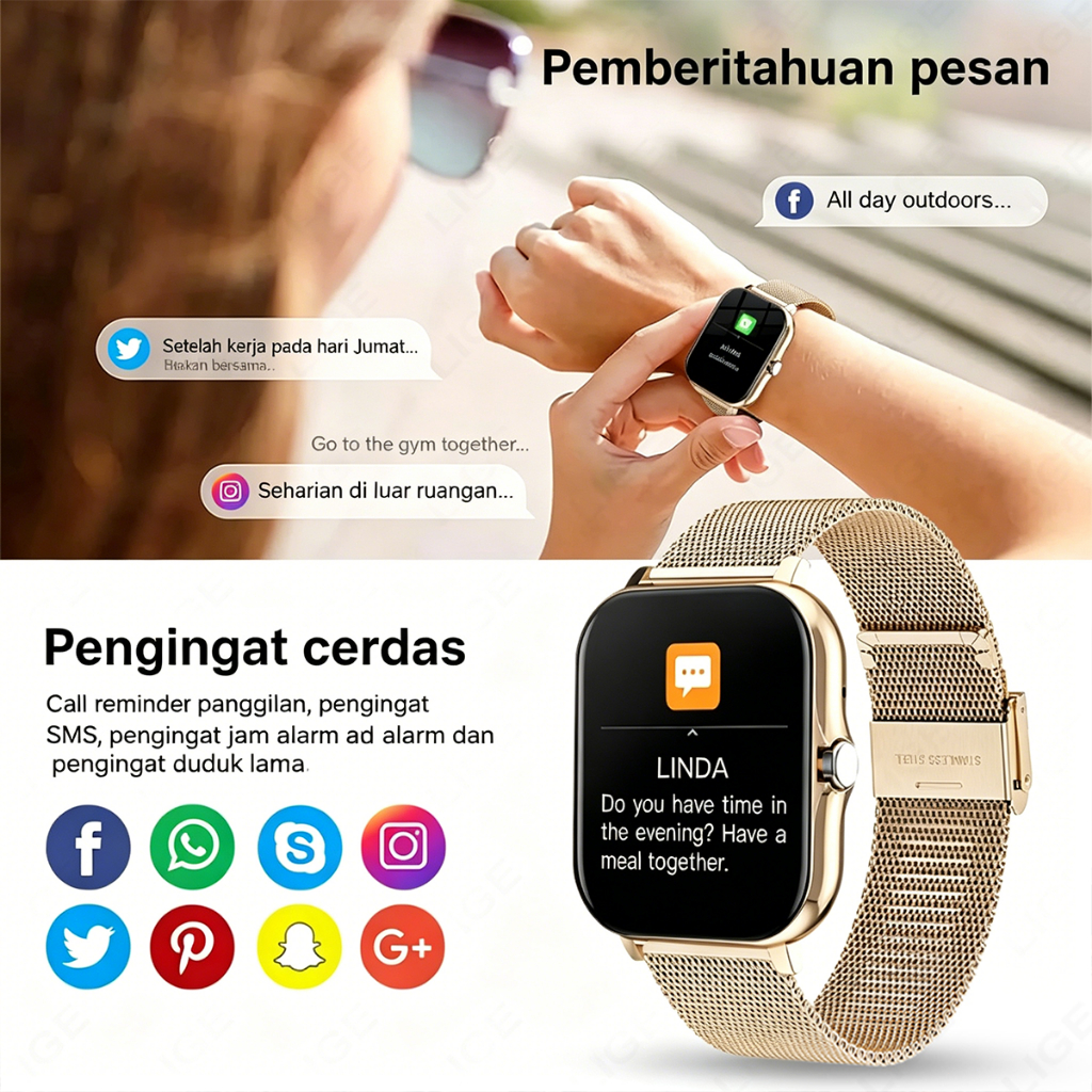 premium lige smartwatch wanita sport smart watch panggilan bluetooth dial sentuh pelacak kebugaran