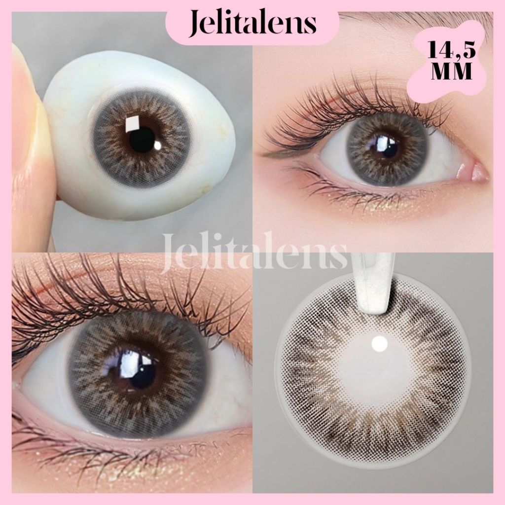 J63 Softlens Abu-Abu 14,5 MM Motif Natural Tanpa Ring / Softlens Grey Natural / Softlens Daily / Sof