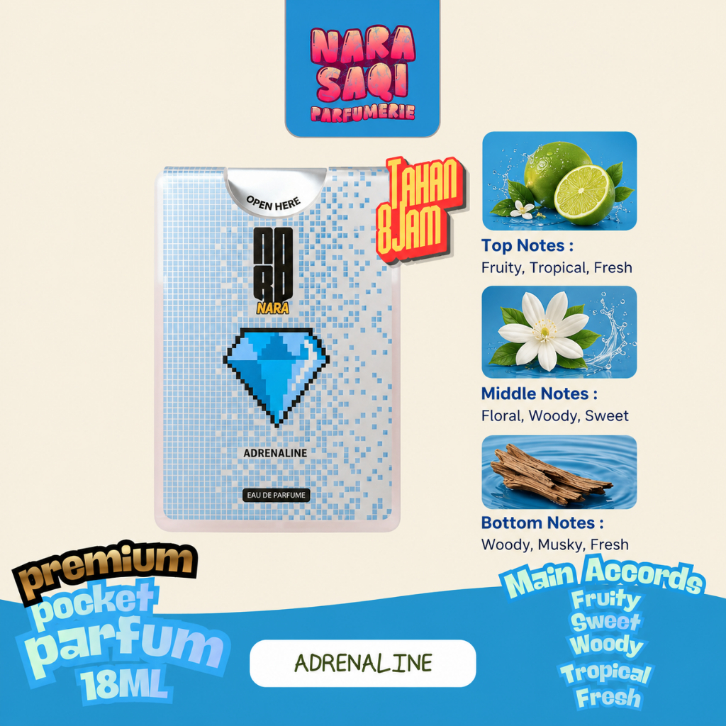 Parfum Pria Tahan Lama NARASAQI Adrenaline 18ml | Pocket Parfum Premium Fruity Woody Fresh