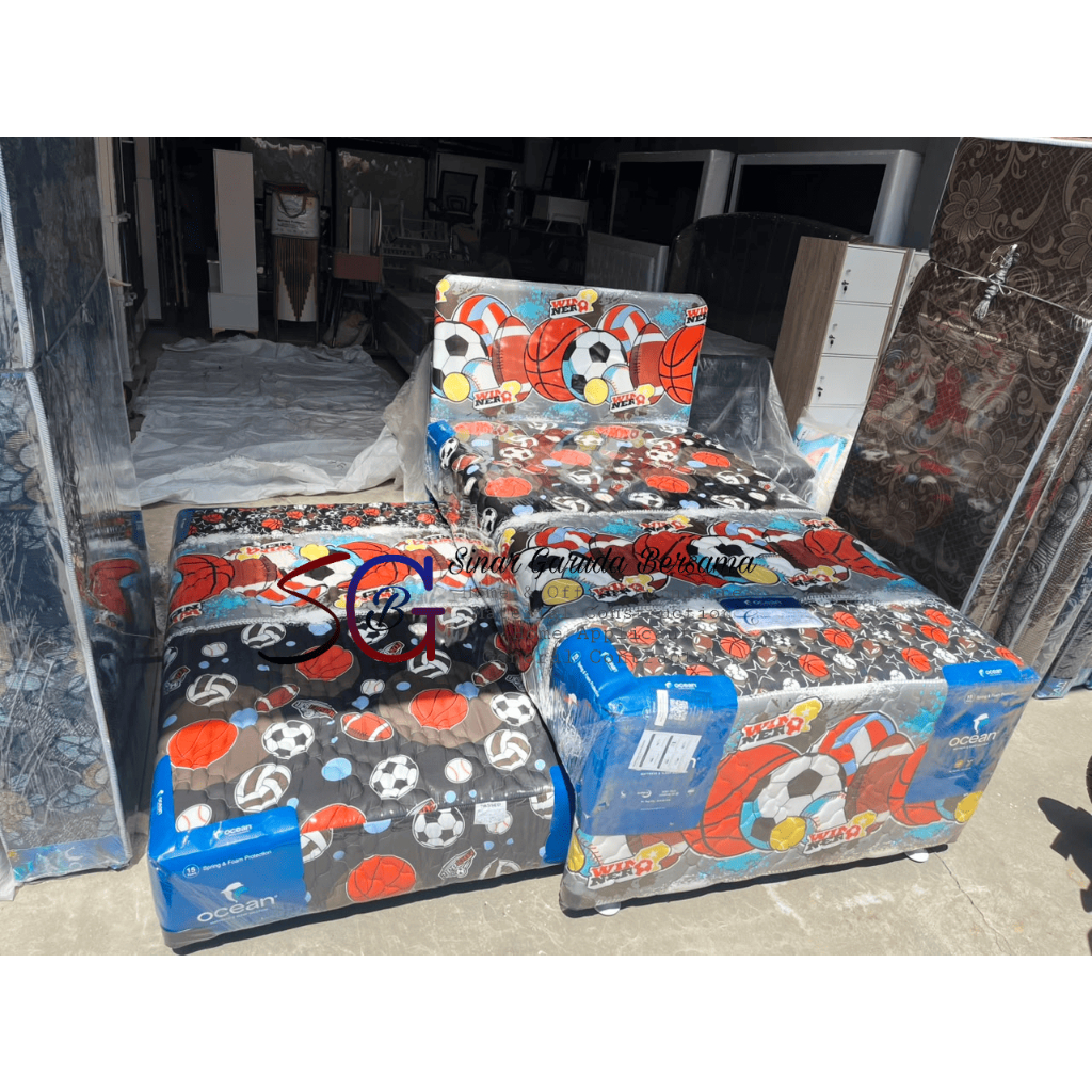 OCEAN KASUR SPRING BED 2IN1 SORONG ANAK KARAKTER BOLA / KASUR DORONG 2IN1 ANAK COWOK