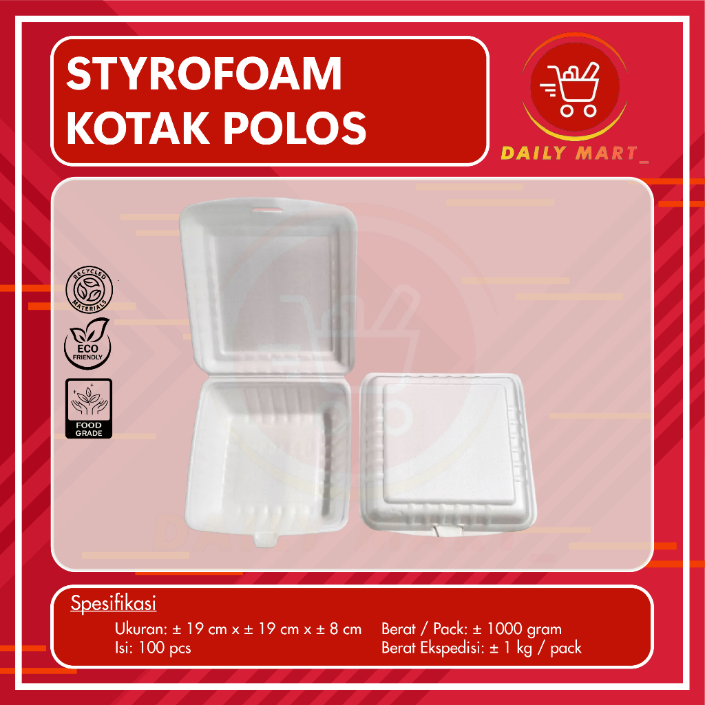 Sterofoam Kotak Polos / Kotak Nasi Gabus / Foam Kotak Polos