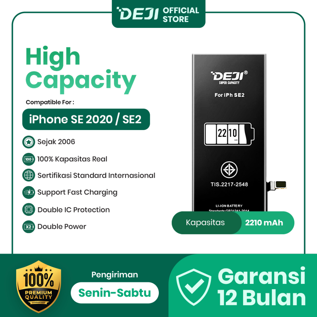DEJI Baterai For iPhone SE 2020 / iPhone SE 2 2210mAh High Capacity