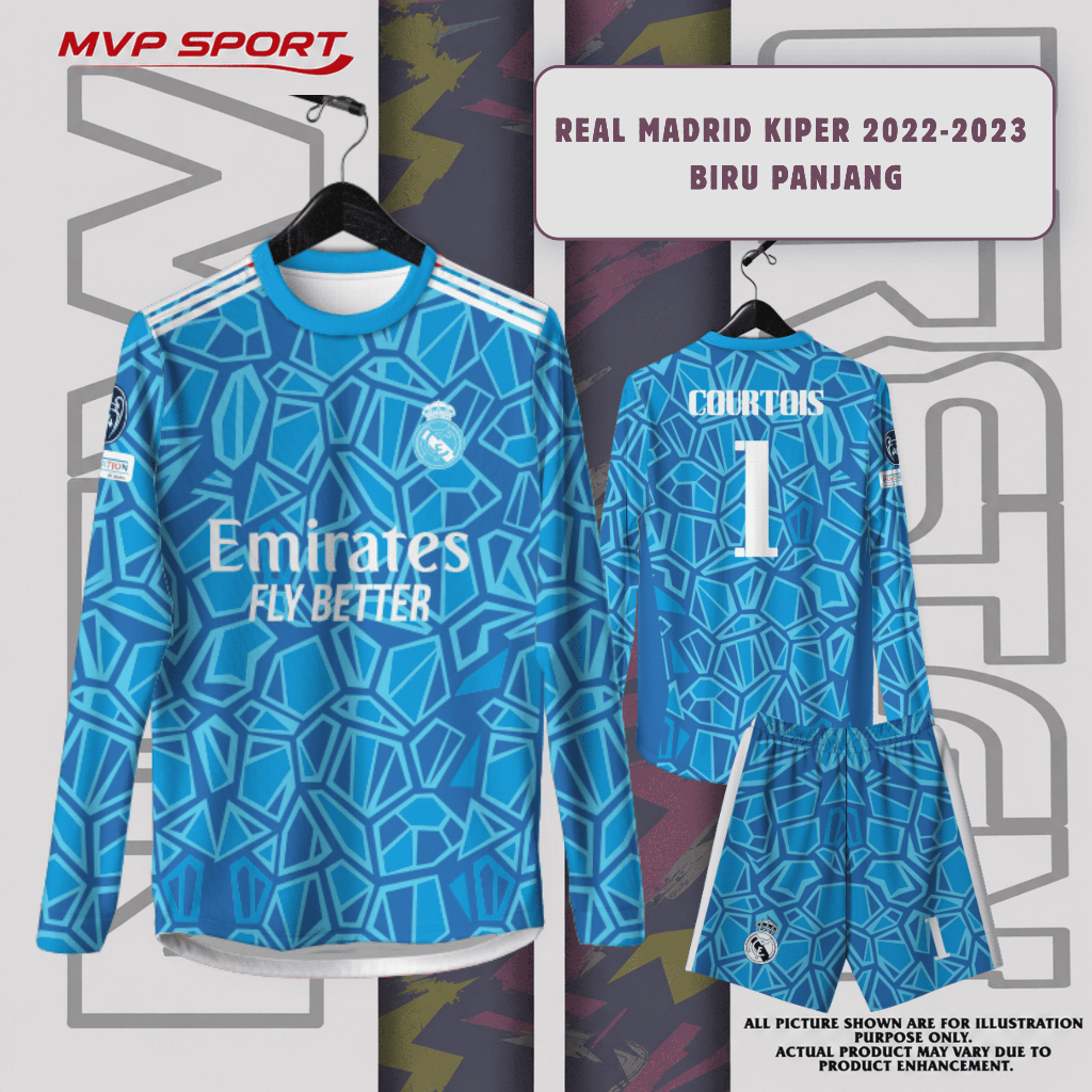 JERSEY REAL MARDID KIPER 22-23 BIRU PANJANG FREE CUSTOM UNTUK ANAK DAN DEWASA