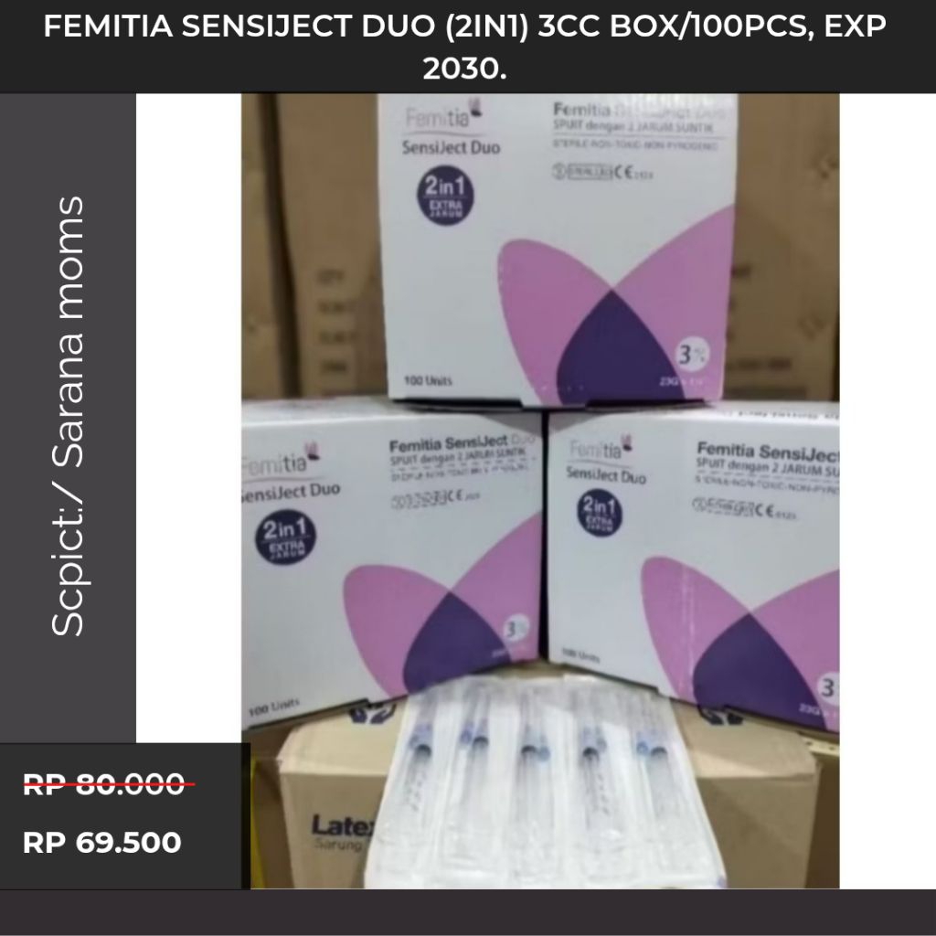 Promo Femitia SENSIJECT duo (2in1) 3cc BOX/100pcs, Exp 2030.