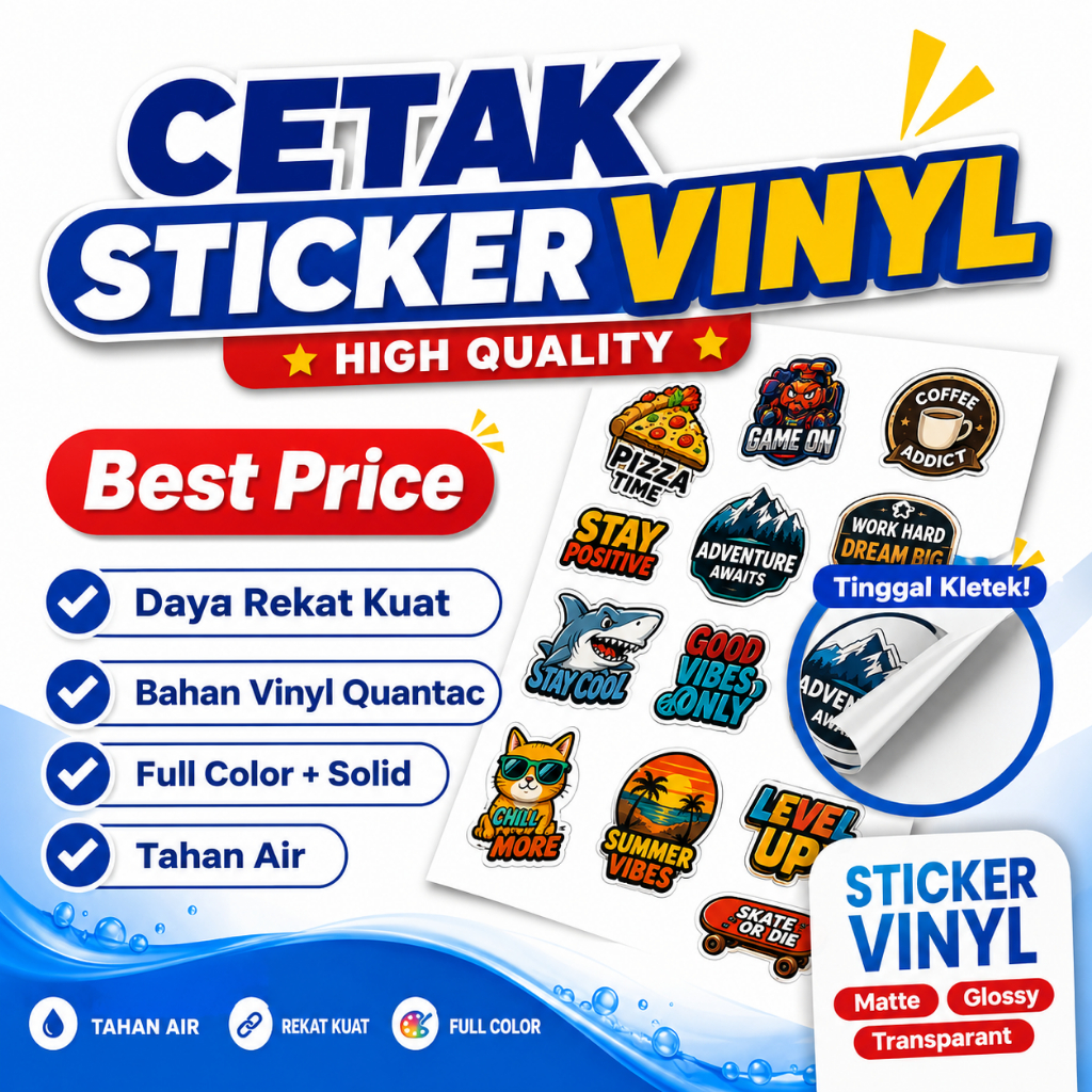 Cetak Vinyl A3+ Murah | Print Sticker Vinyl A3+ Glossy / Doff / Transparant Kisscut + Print | Sticke