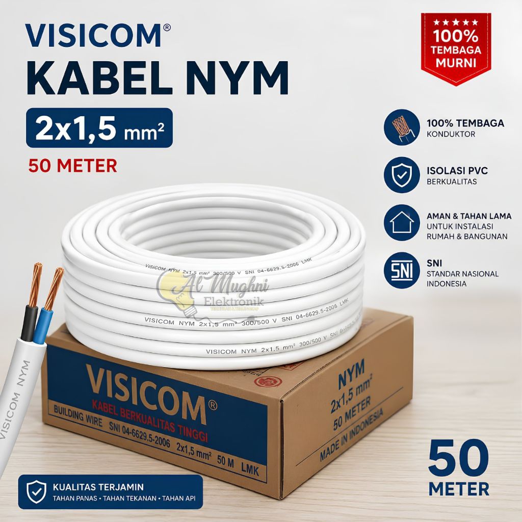kabel VISICOM 2x1,5 50 meter full kabel NYM 2x1,5 visicom