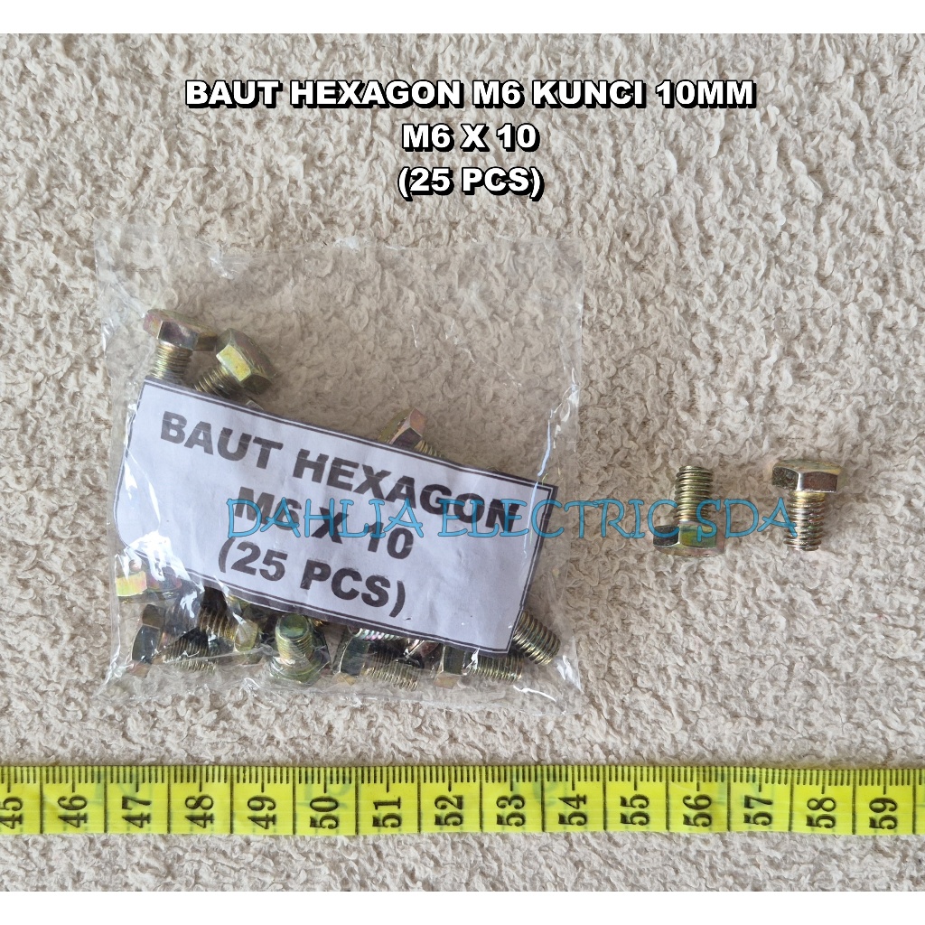 BAUT HEXAGON M6 KUNCI 10MM KUNING PANJANG 10MM-40MM (25 PCS)