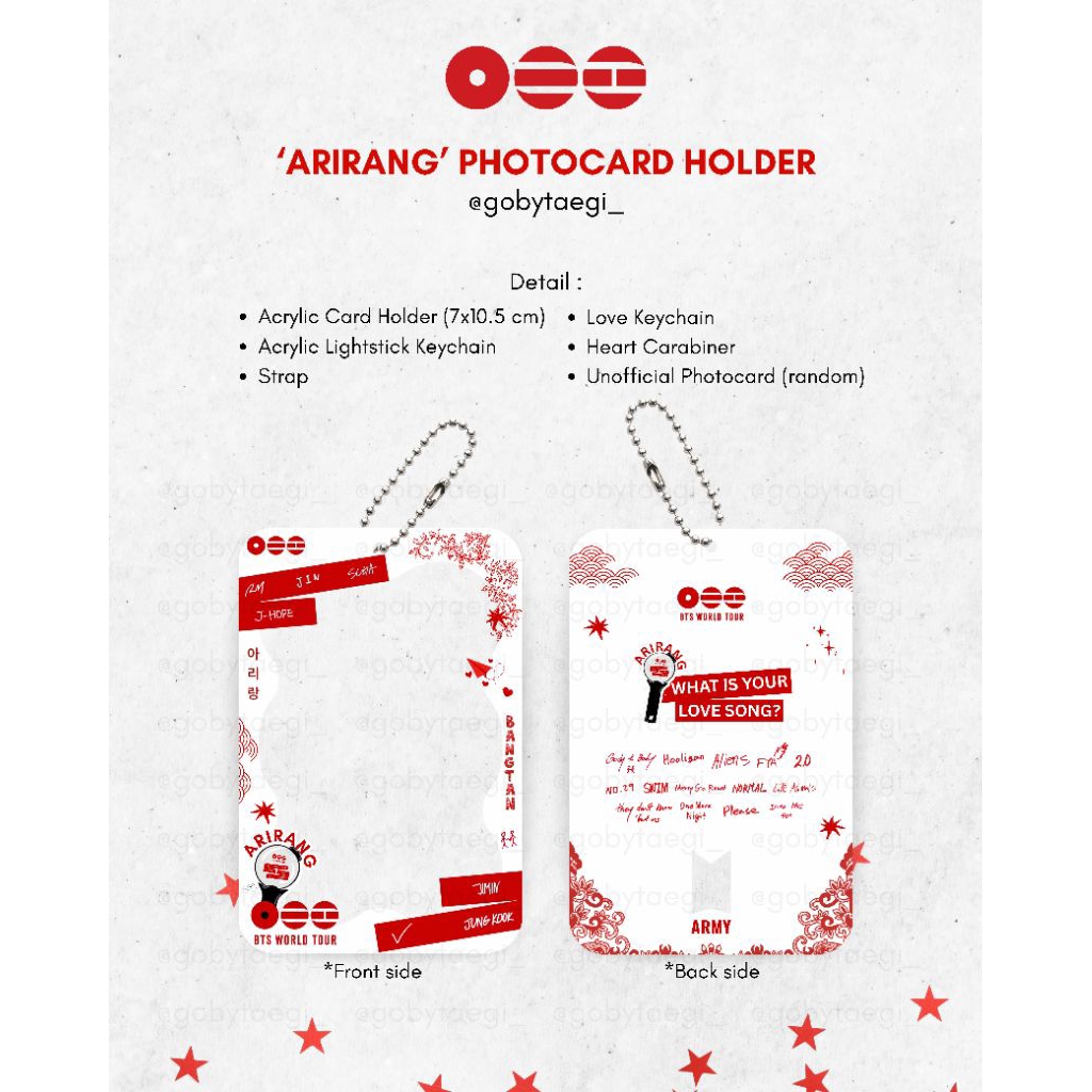 ACRYLIC PHOTOCARD HOLDER / PC HOLDER KPOP BTS ARIRANG