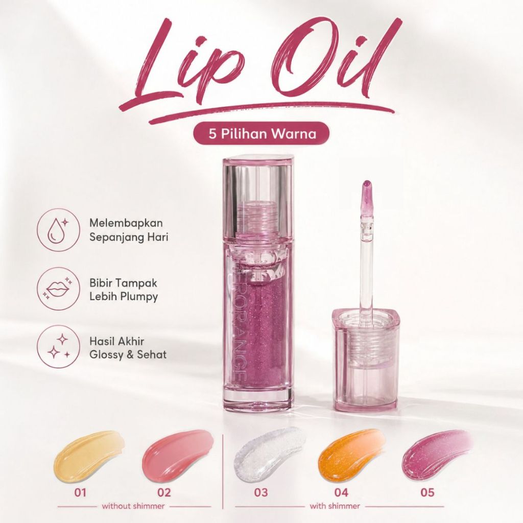 HERORANGE Lip Oil Clear & Shimmering 5 Pilihan Warna