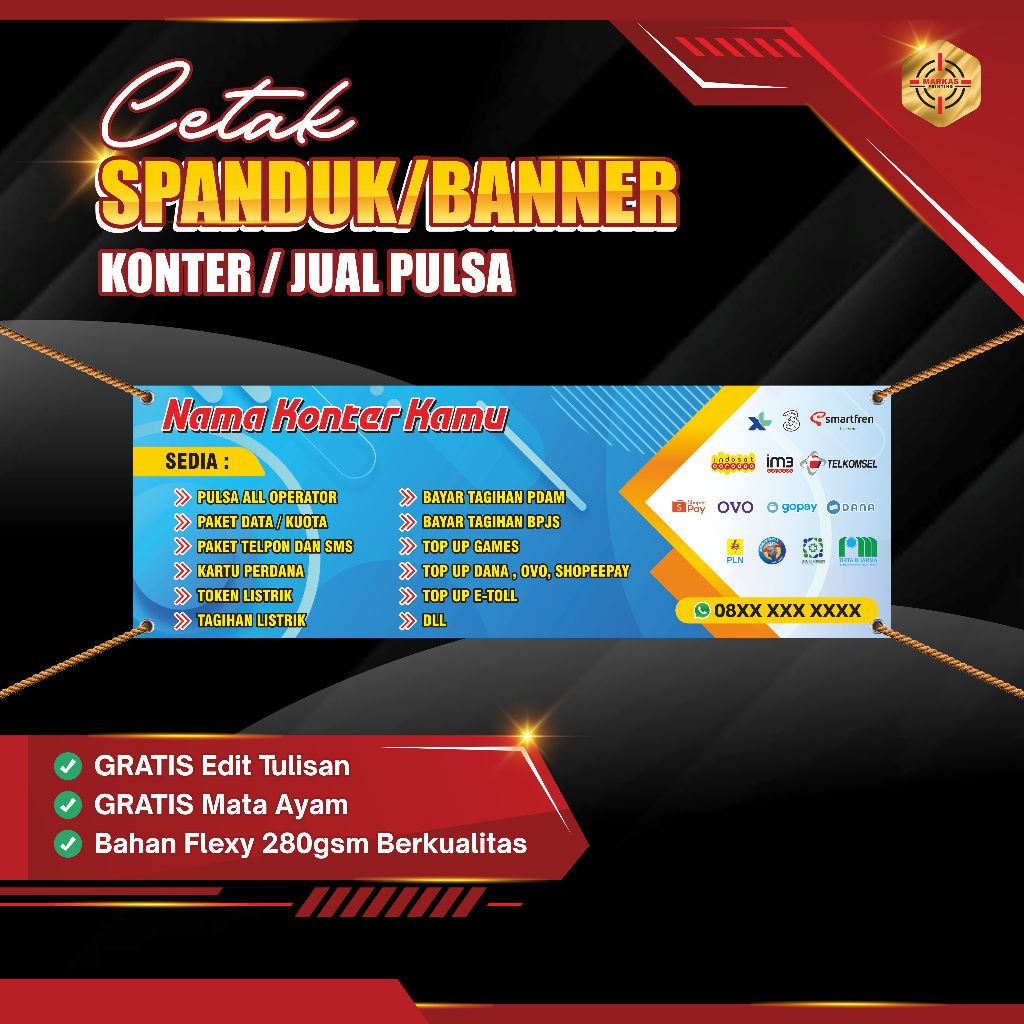 Spanduk PPOB Top Up DANA OVO GoPay Bisa Custom Nama Konter