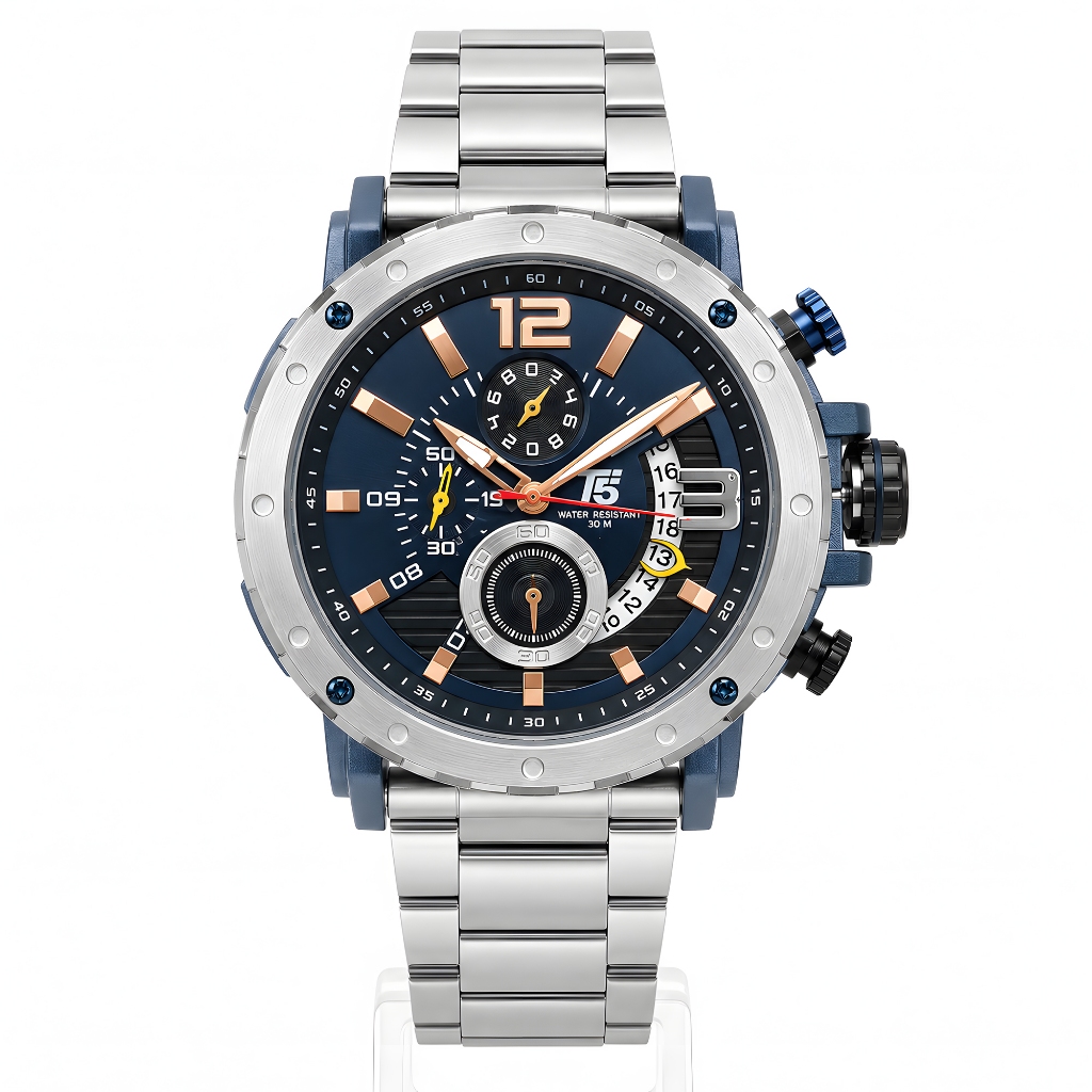 T5 - Jam Tangan Chronograph Pria - Blue Dial - Blue Case Silver Band - H3746G