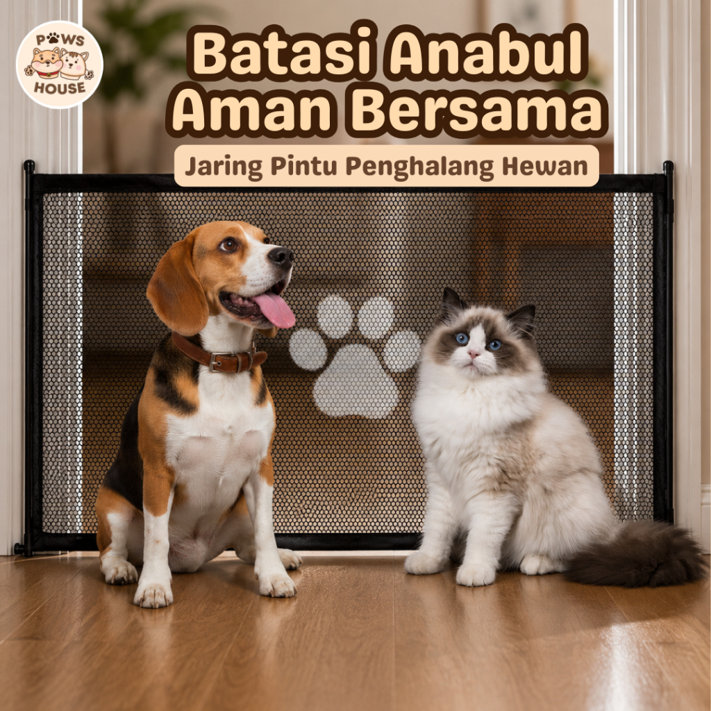 PAWS HOUSE Pagar Pembatas Anjing & Kucing Pintu Jaring Hewan