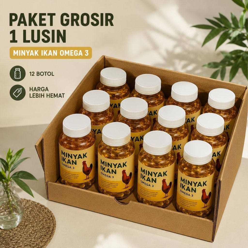 Paket Grosir 12 Botol Minyak Ikan Omega 3 untuk Ayam Petelur, Ayam Bangkok, Burung Murai, Kacer & Un