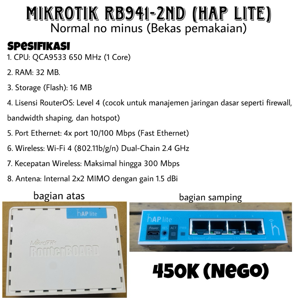 Mikrotik RB941-2nd (Haplite) no minus bekas pemakaian pribadi