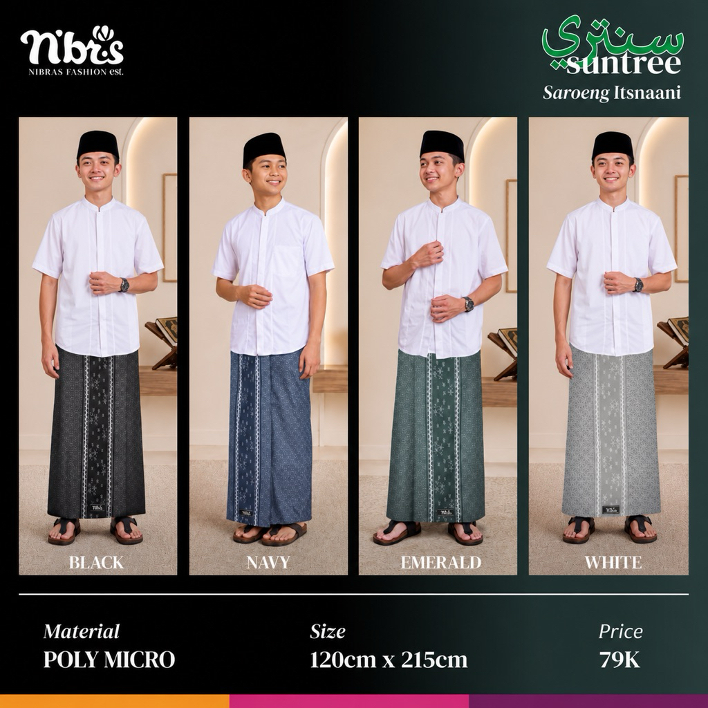 NIBRAS Sarung ITSNAANI (Black, Navy, Emerald, White) Santri Pria