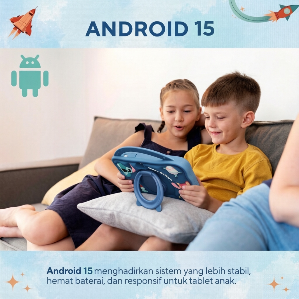 Tablet Anak Aideal / Tablet Pembelajaran 7 inci / Tablet PC / Sistem Android 15 / RAM 6GB + Penyimpa