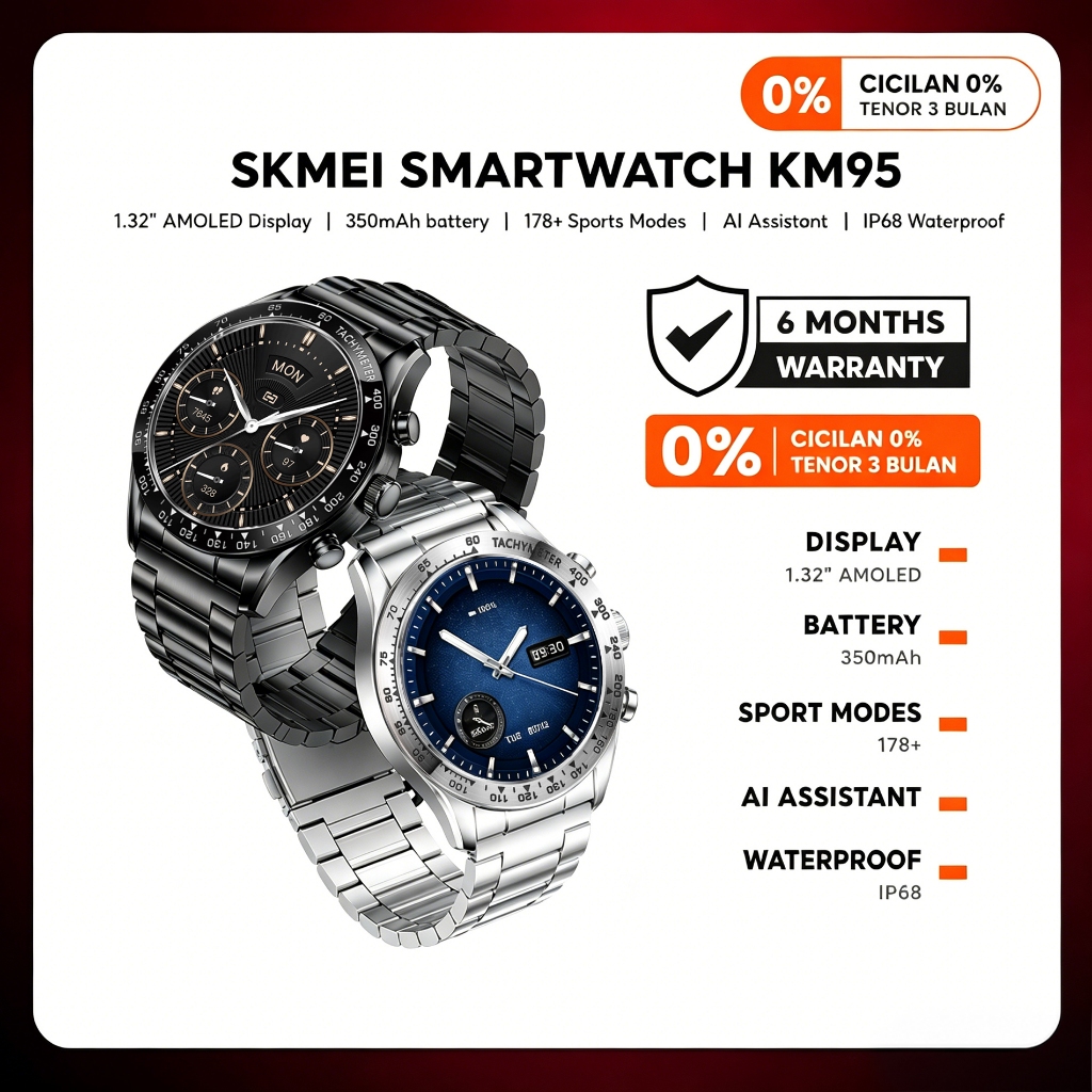 SKMEI X BOZLUN KM95 Jam Tangan Smartwatch | Panggilan Bluetooth | 168+ mode olahraga | Tahan air IP6