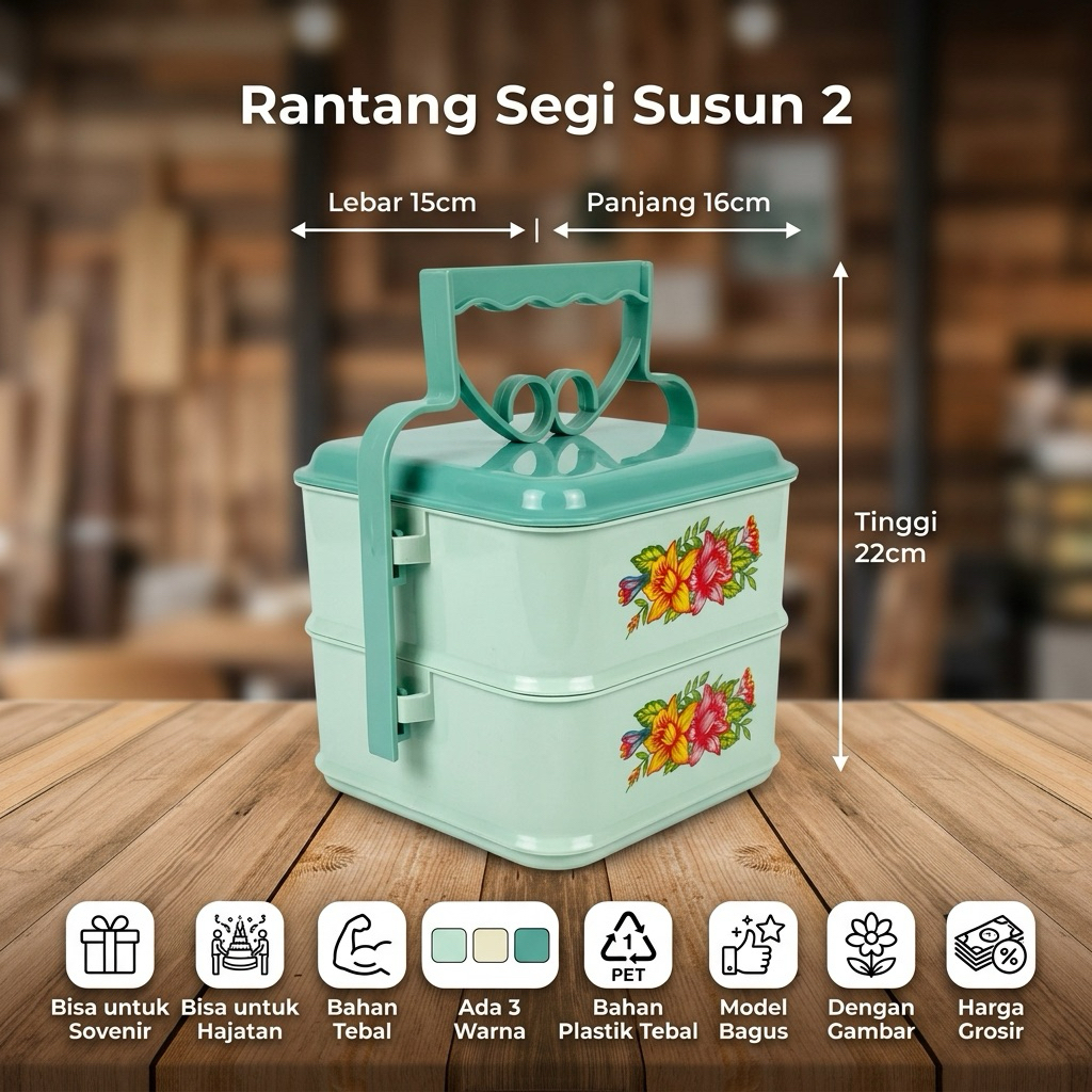 Rantang segi susun 2 pacific soft plastik grosir