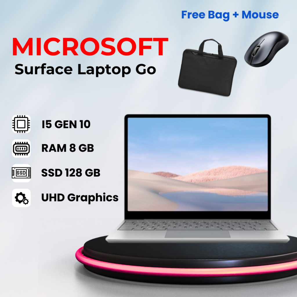 Microsoft Surface Laptop Go i5 Gen 10 8/128GB 12" Windows 10 Laptop Bekas Seken Garansi 1 Bulan Free