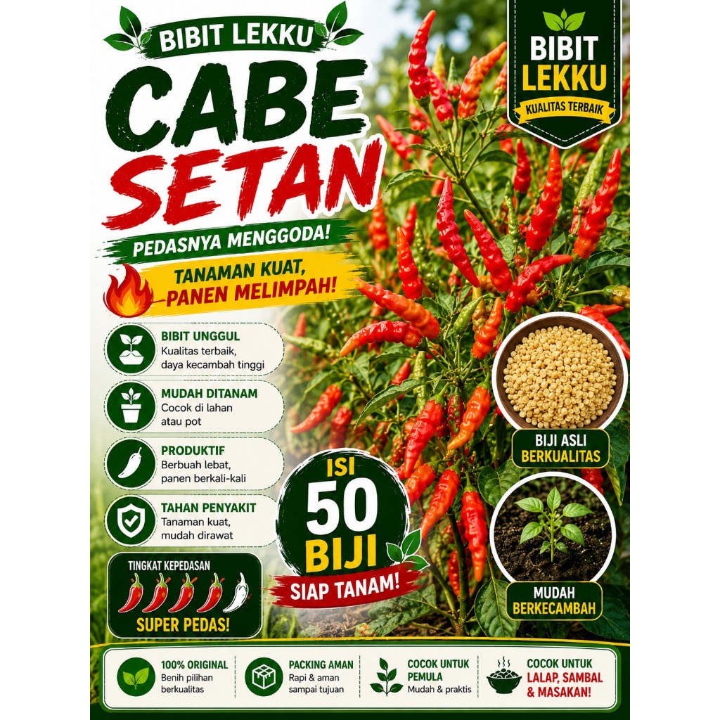 BENIH Bibit Cabe Setan Unggul Isi 200 Biji | Benih Cabe Setan Super Pedas Cepat Berbuah | Bibit LEKK